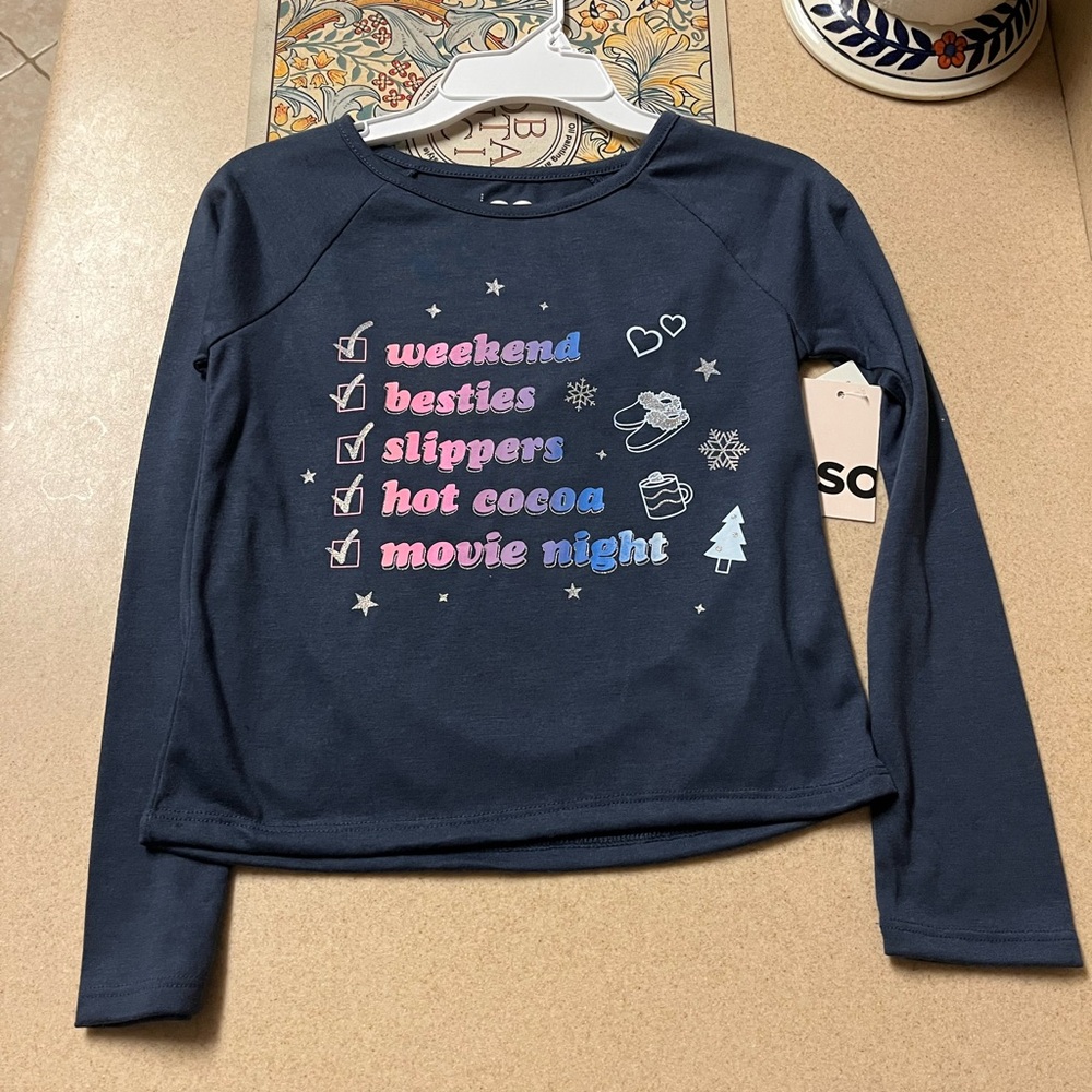 NWT SO Girls Long Sleeve Winter Holiday Pajama Top - 6 / 6X